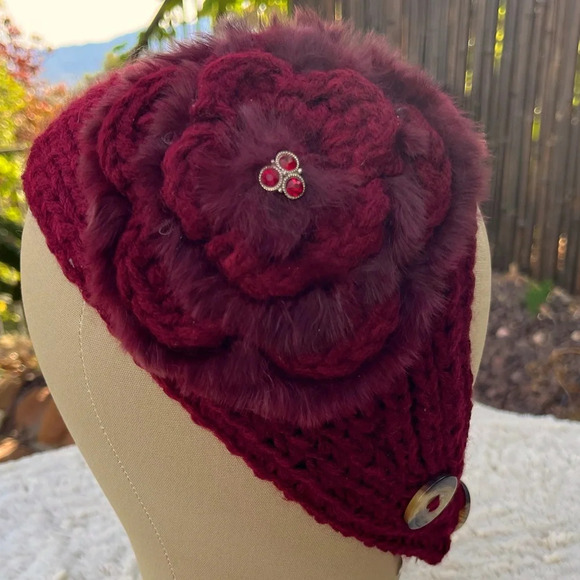 Hand Knit Head Wrap Headband / Neck Warmer Ear Warmer • Deep Red - Picture 1 of 5
